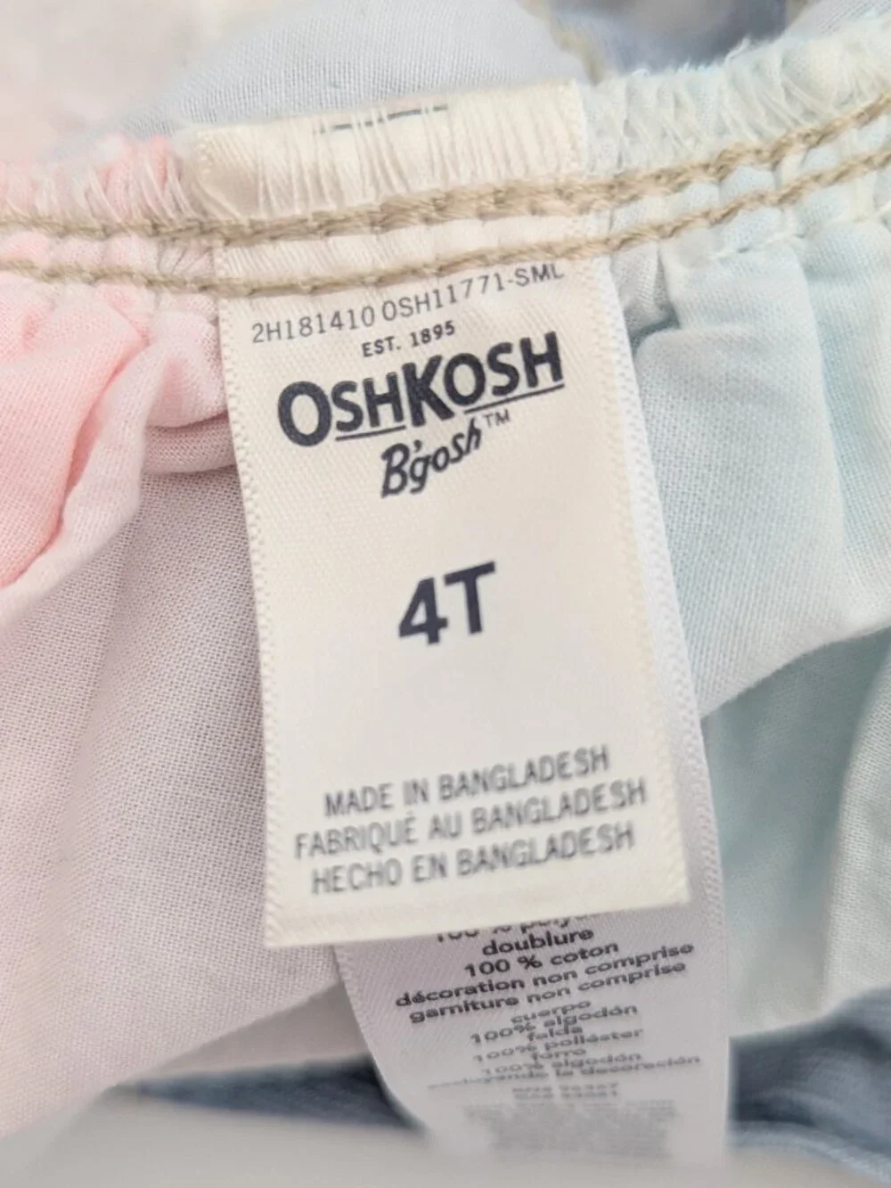 OshKosh Girls' (4T) Denim Overall Dress/Jumper with Rainbow Colored Tulle Skirt